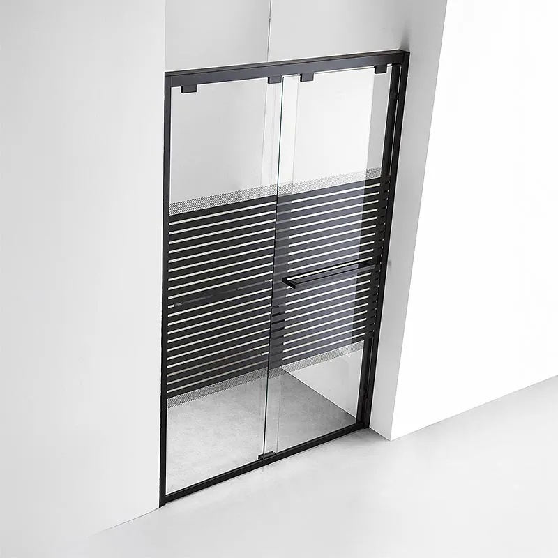 RAVONI SHOWER ENCLOSURE SRS0722-LA2201B-120 MATTE BLACK ALUMINUM DUAL SLIDING GLASS DOOR PRINTED LINES